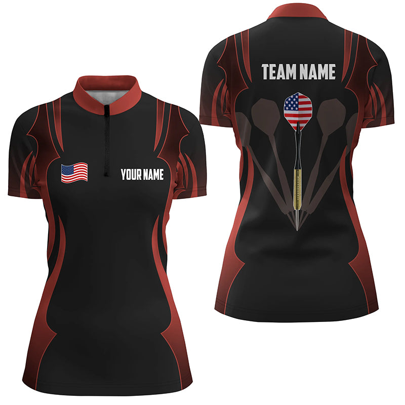 Personalized Black Red Darts Quarter Zip Shirt American Flag Patriotic Women Dart Jerseys LDT0914
