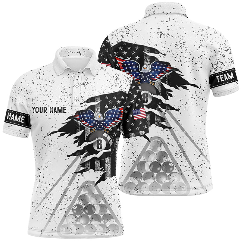 Personalized Eagle US Flag Billiard Black White Grunge 3D Polo Shirts For Men, Billiards Jerseys VHM0357