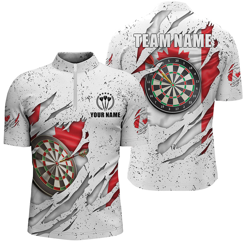Canada Flag Grunge Darts Quarter-zip Shirts Custom Patriotic Mens Dart Shirts Dart Jerseys LDT1367