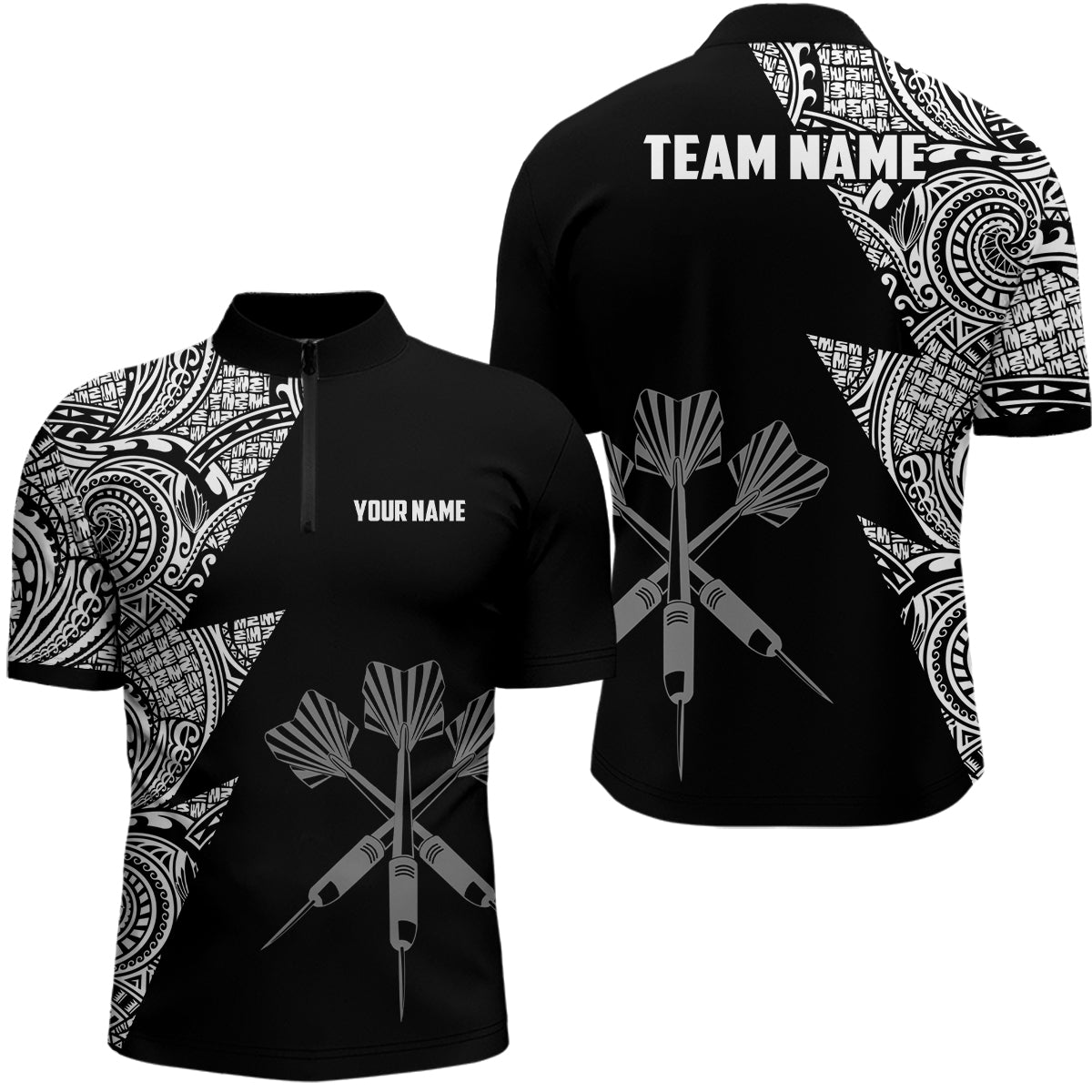 Lightning Tribal Black White Personalized Darts Quarter-Zip Shirts Darts Jersey For Men LDT0820