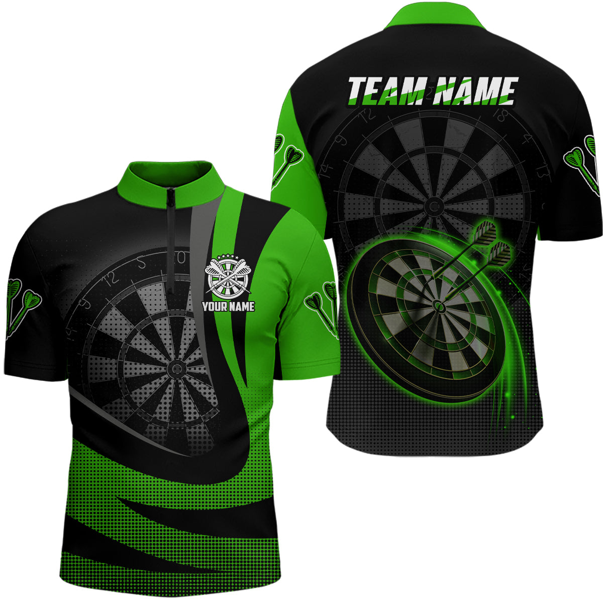 Personalized Black Green 3D Darts Quarter Zip Shirt Custom Cool Darts Team Jersey For Men LDT1030