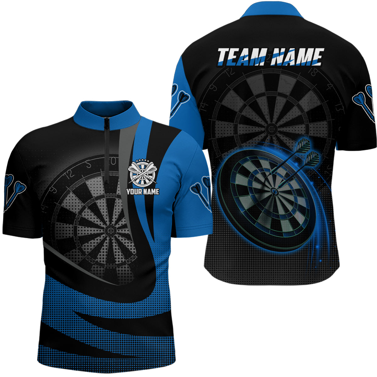 Personalized Black Blue 3D Darts Quarter Zip Shirt Custom Cool Darts Team Jersey For Men LDT1031