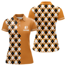 Load image into Gallery viewer, Orange Argyle Pattern Golf Polo Shirts Personalized Cool Golf Shirts For Women Golf Gifts LDT0544