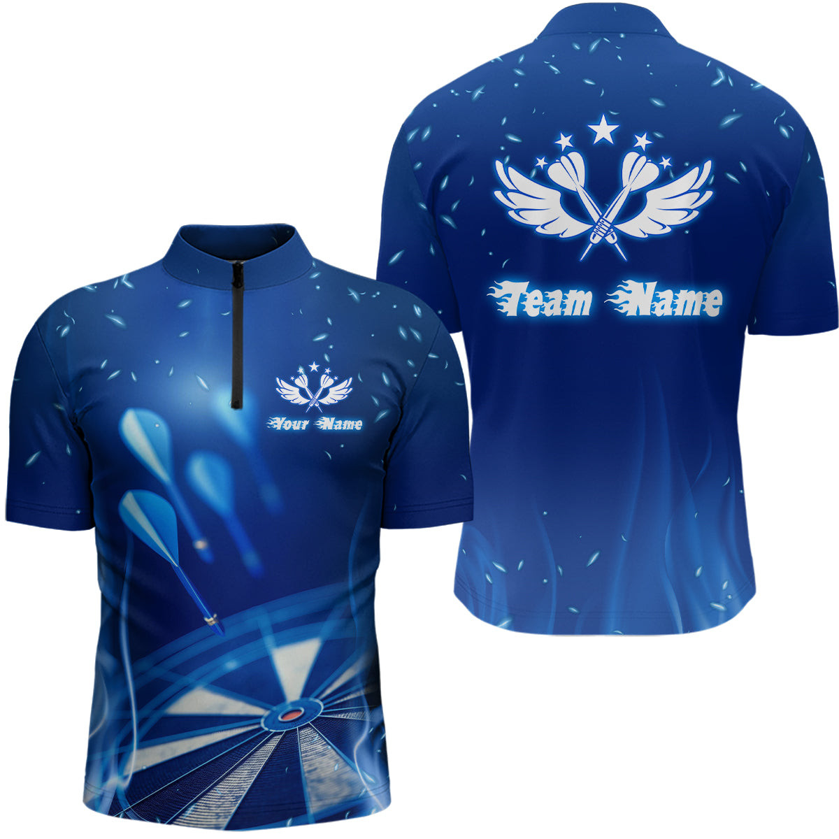 Blue Fire Flame Star Personalized Darts Quarter Zip Shirt Custom Cool Dart Jerseys For Men LDT1063