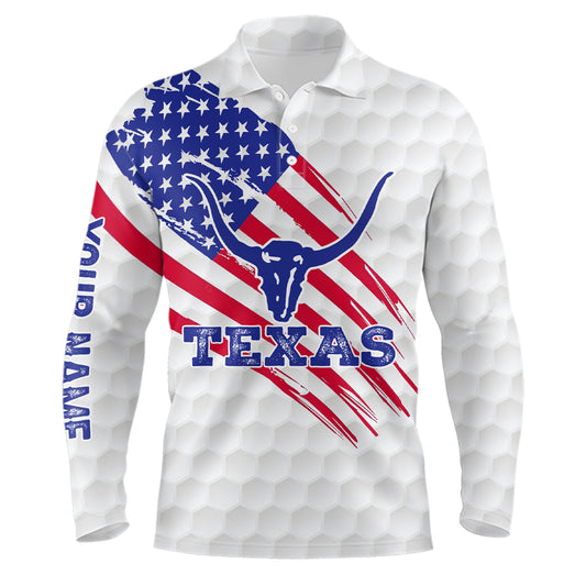 Texas Flag Longhorn Mens Golf Polo Shirts Custom Patriotic Golf Shirts For Men Golf Gifts LDT0258
