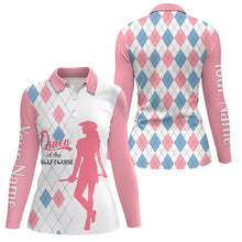 Load image into Gallery viewer, Queen Of The Course Pink & Blue Argyle Golf Polo Shirt Custom Best Golf Gifts For Women LDT0256