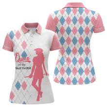 Load image into Gallery viewer, Queen Of The Course Pink & Blue Argyle Golf Polo Shirt Custom Best Golf Gifts For Women LDT0256