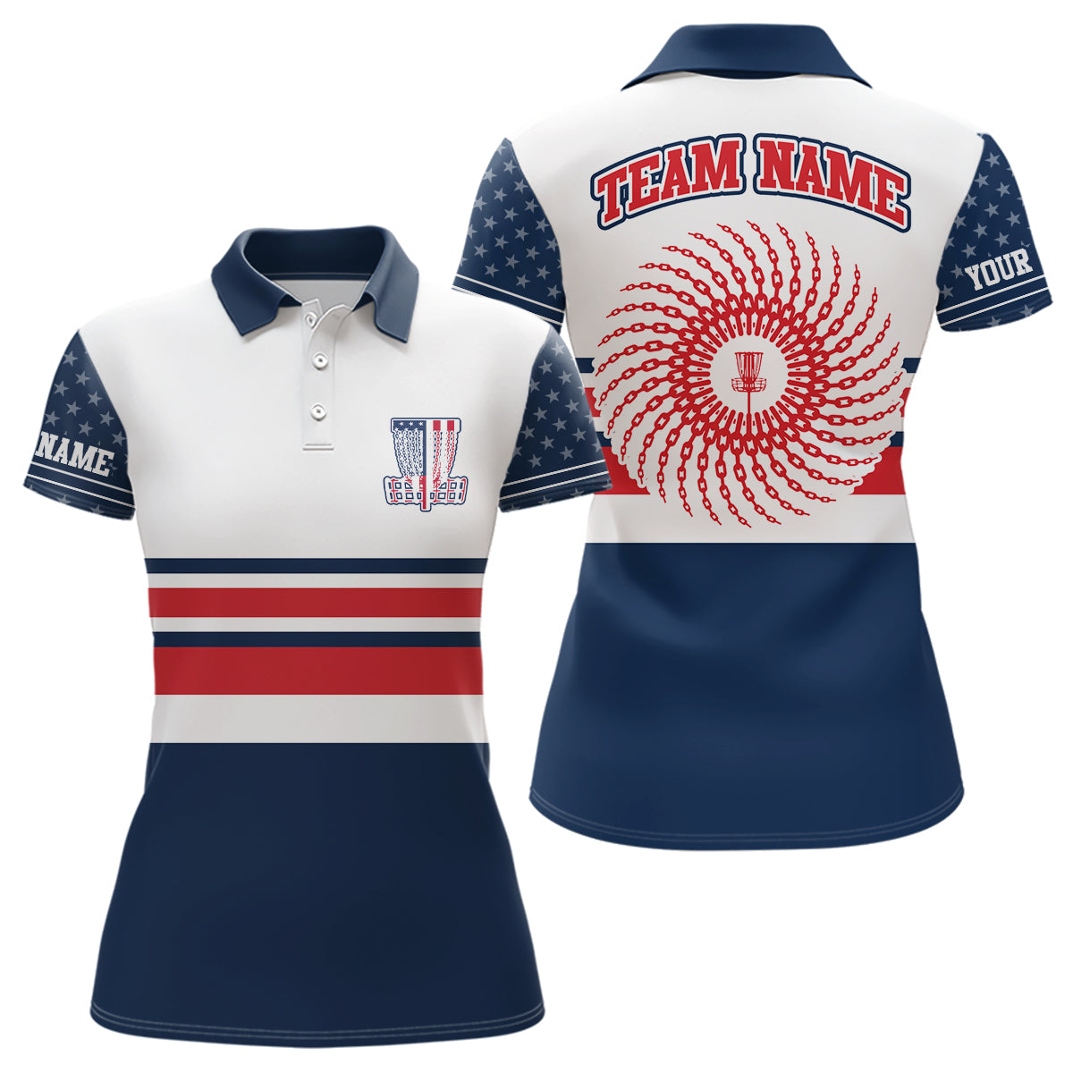 Disc Golf American Flag Womens Polo Shirt Personalized Patriotic Disc Golf Shirts For Women LDT0595