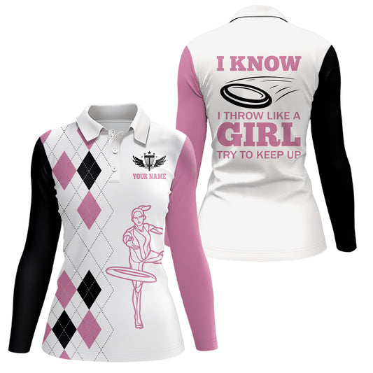 Pink Argyle Pattern Disc Golf Polo Shirts Custom Disc Golf Shirts For Women Cool Golf Gifts LDT0910