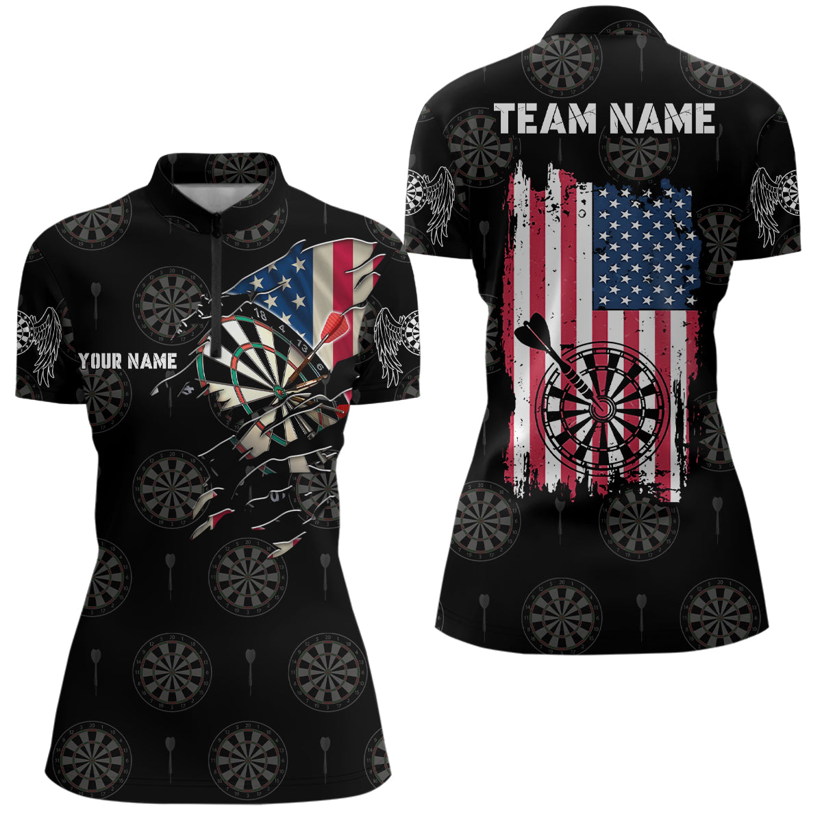 Personalized American Flag Darts Quarter-Zip Shirt Retro Patriotic Dart Jersey For Women LDT0649