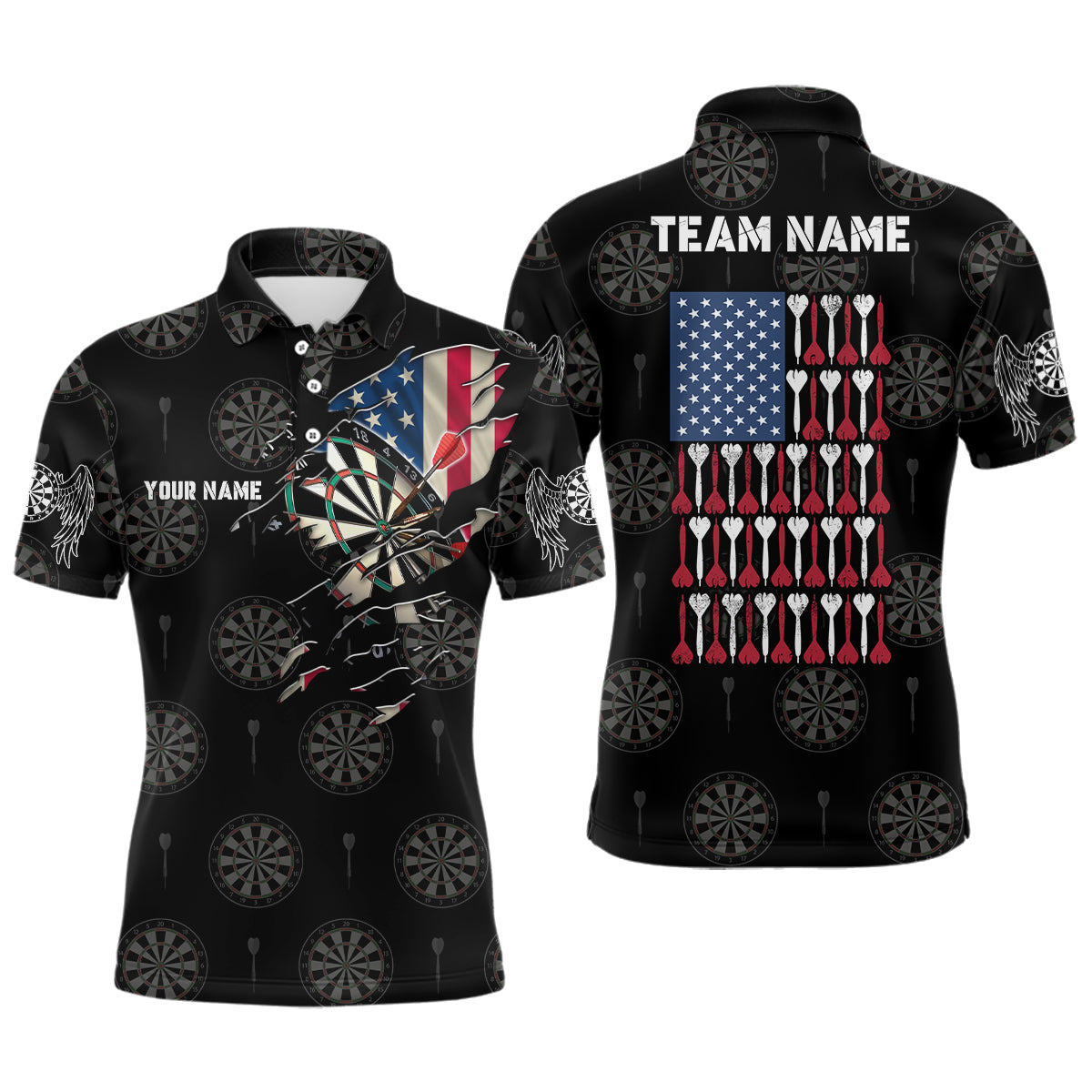 Personalized American Flag Men Darts Polo Shirt Patriotic Darts Team Jersey For Men LDT0651