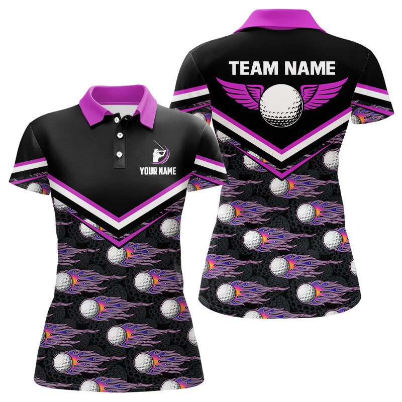 Fire Golf Ball Flames Womens Golf Polo Shirts, Personalized Pink Golf Shirts For Women, Golfing Gifts LDT0129