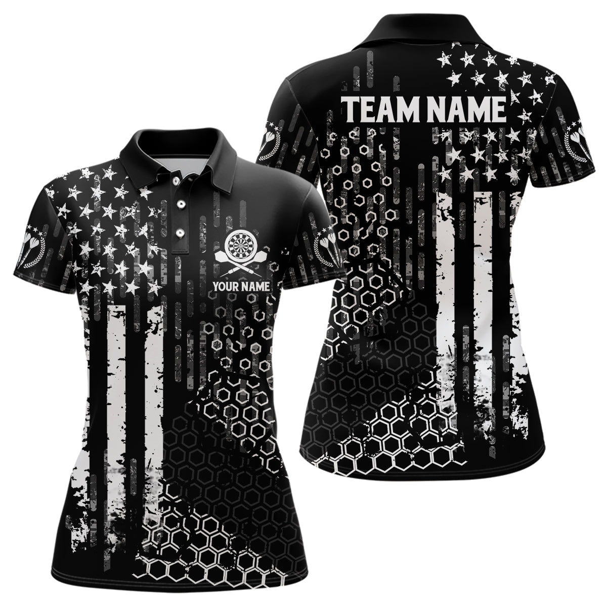 Personalized Us Flag Hive Pattern Darts Polo Shirt Patriotic Darts Jersey For Women LDT0708