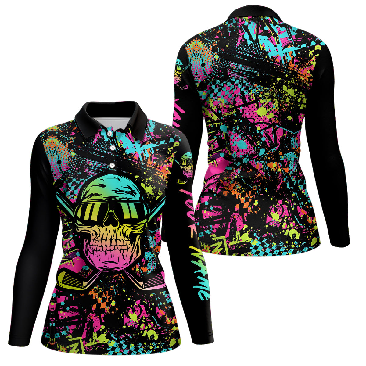 Skull Graffiti Womens Golf Polo Shirts, Custom Colorful Skull Golf Shirts For Women, Best Golf Gifts LDT0138