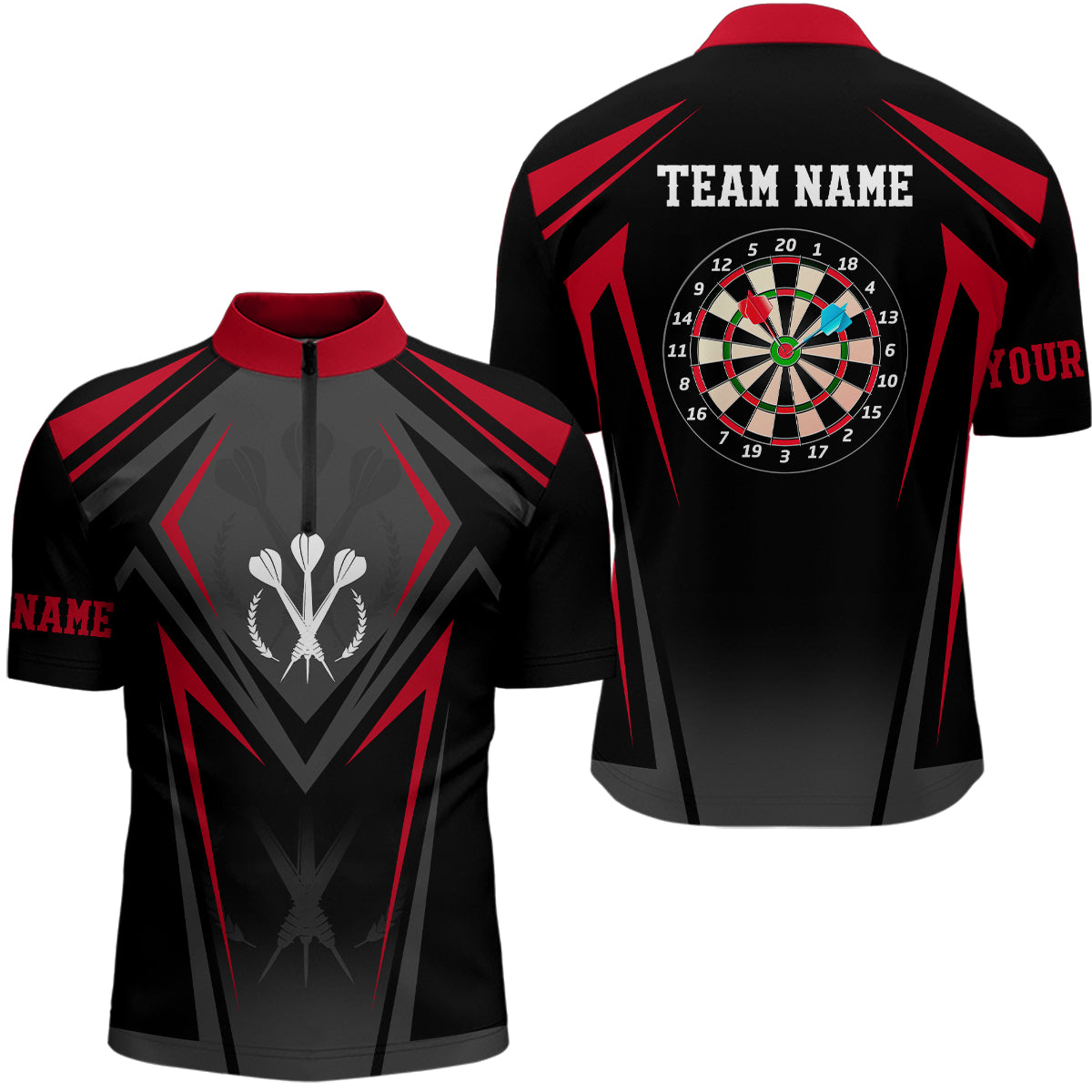 Red Black Sporty Personalized Darts Quarter-Zip Shirt Custom Men Darts Shirt Dart Jerseys LDT0966