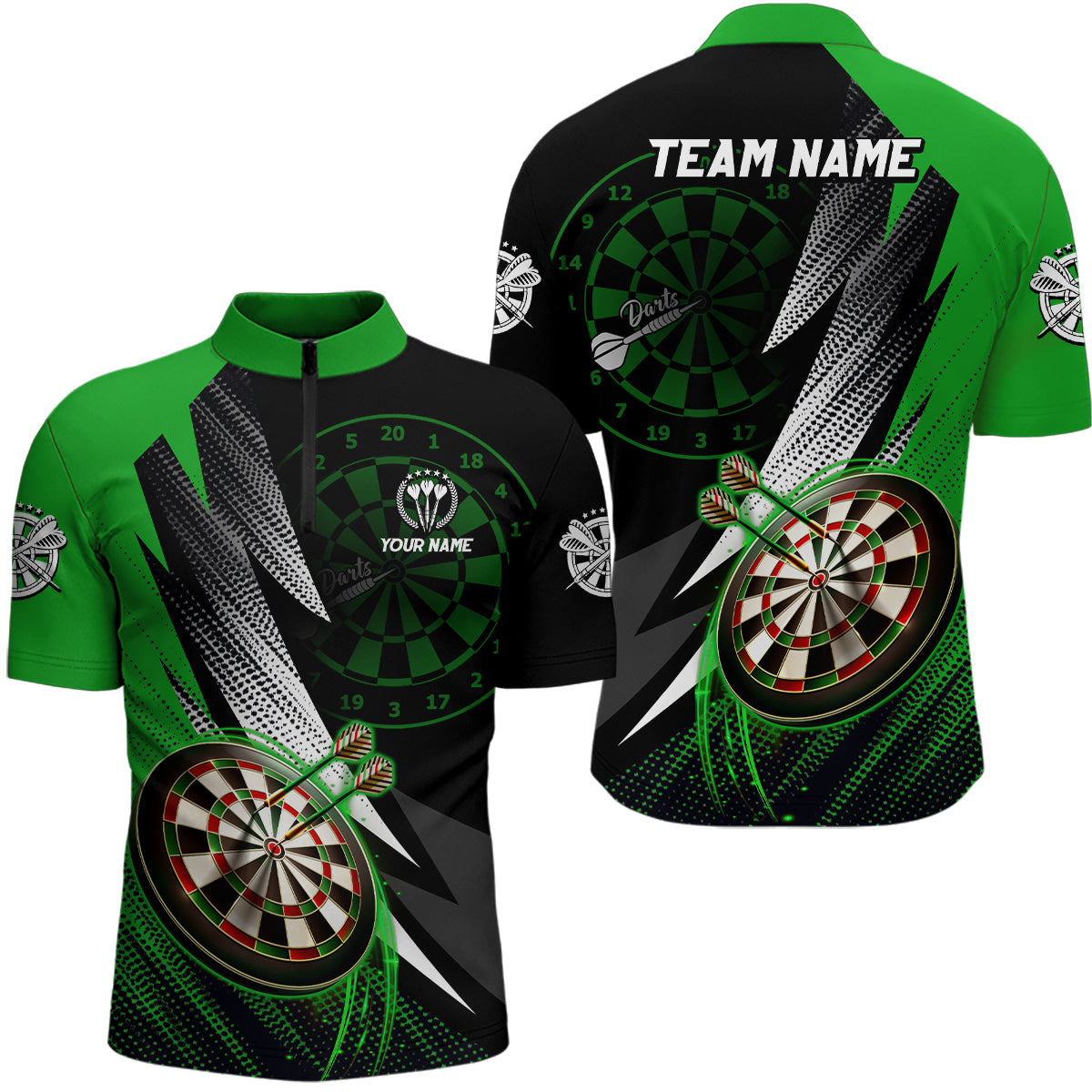 Personalized Green Black Darts Quarter Zip Shirt Custom Cool Darts Jersey Shirt For Men LDT0960