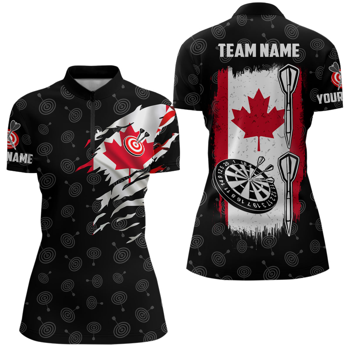 Canadian Flag Personalized Darts Quarter Zip Shirt Custom Patriotic Darts Jersey For Women LDT0762