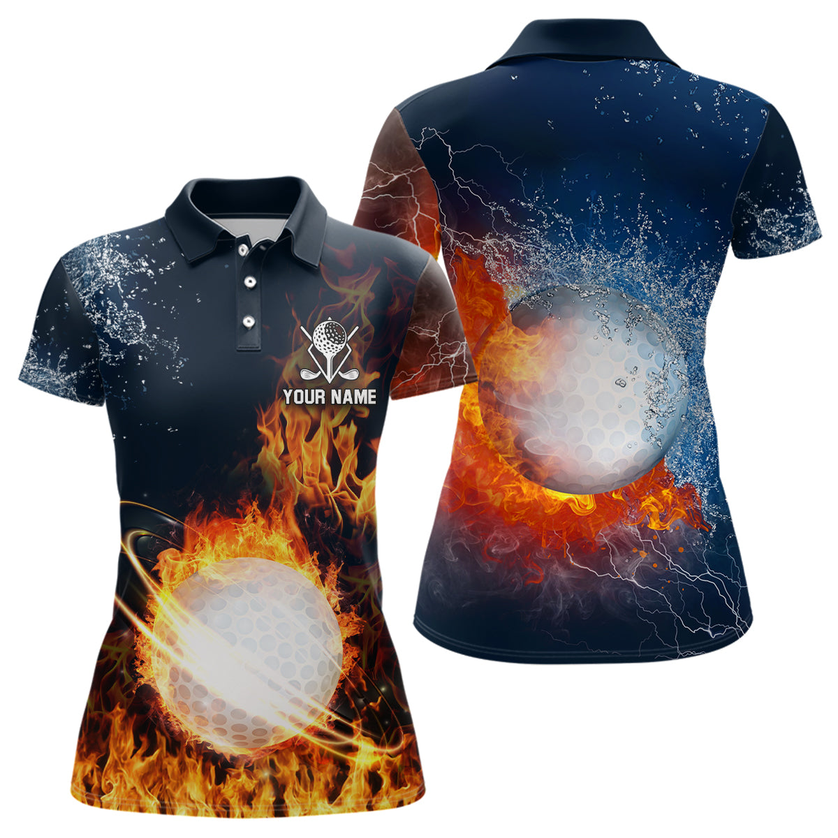 Fire And Water Golf Ball Custom Womens Polo Shirt Lightning Golf Shirts For Women Golf Gifts LDT0447