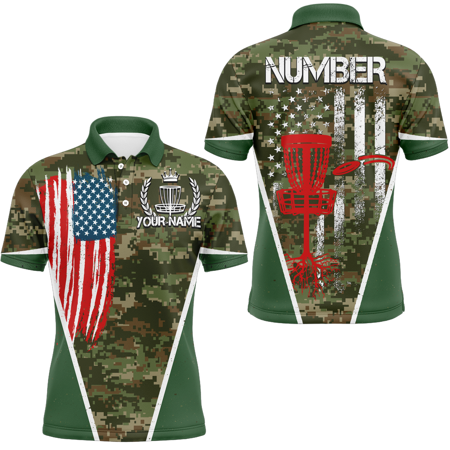 Green Camouflage Vintage Usa Flag Mens Disc Golf Polo Shirt Patriotic Disc Golf Shirts For Men LDT0518