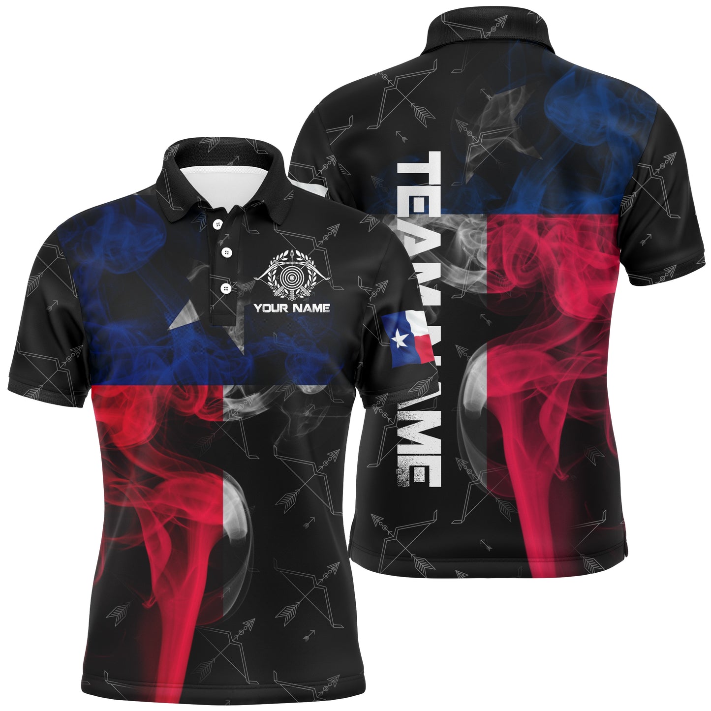 Personalized Vintage Smoke Texas Flag Archery Polo Shirts For Men, Archery Bows Pattern Jerseys VHM0796