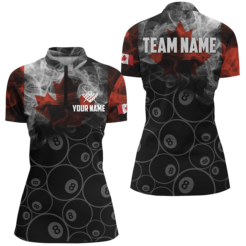 Personalized Vintage Smoke Canadian Flag Billiard Quarter-Zip Shirts For Women, 8 Ball Pool Shirts VHM0696