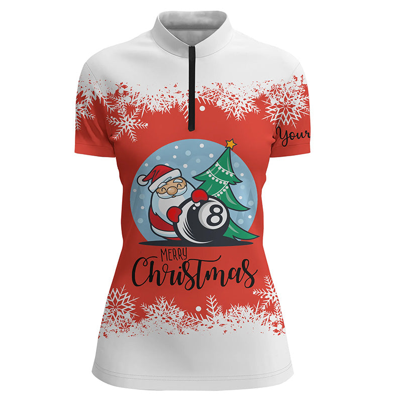 Personalized Merry Christmas 8 Ball Billiard Quarter-Zip Shirts For Women, Christmas Billiard Shirts VHM0664