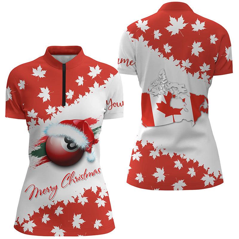 Personalized Merry Christmas 8 Ball Pool Canadian Flag Billiard Quarter-Zip Shirts For Women VHM0666