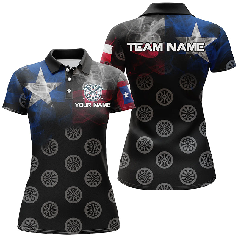 Personalized Smoke Texas Flag Dart Polo Shirts, Custom Patriotic Darts Shirts For Women Dart Jerseys VHM1102