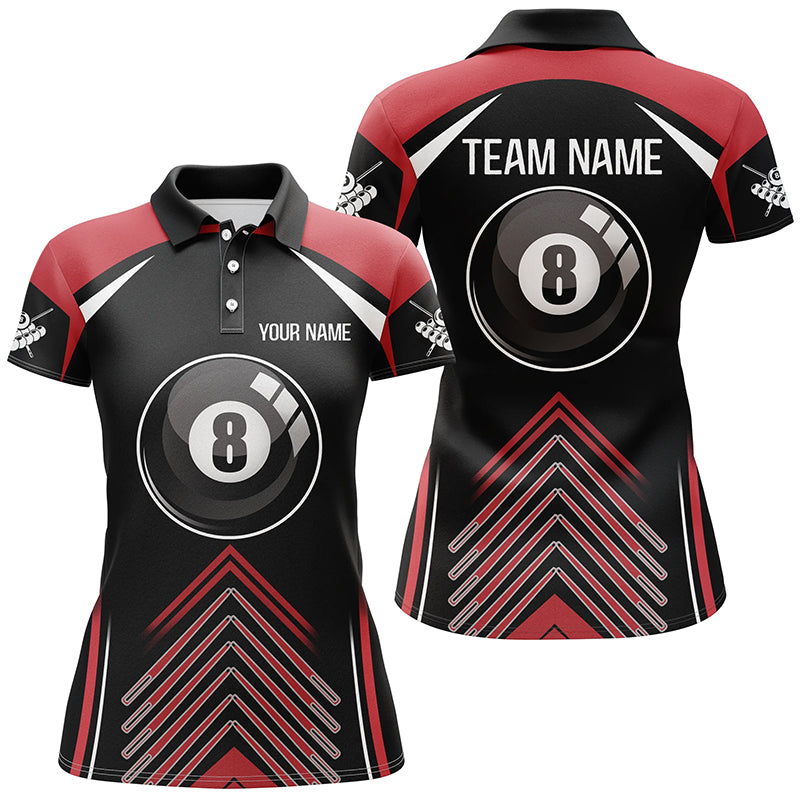 Personalized Billiard Ball Red Black Version Polo Shirts For Women, Custom Billiard Women Jerseys VHM0014