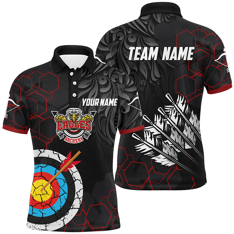 Personalized Red Black Eagle Archery Polo Shirts For Men, Custom Retro Arrows Target Archery Shirts VHM0602