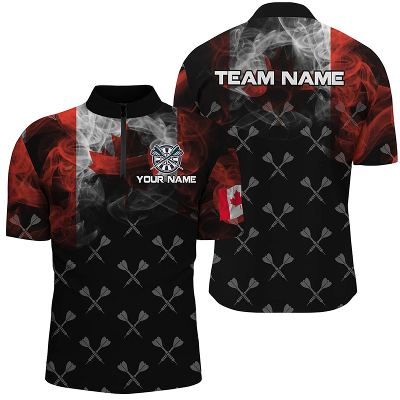 Personalized Smoke Canada Flag Dart Quarter-Zip Shirts, Patriotic Darts Shirts For Men Dart Jerseys VHM1095