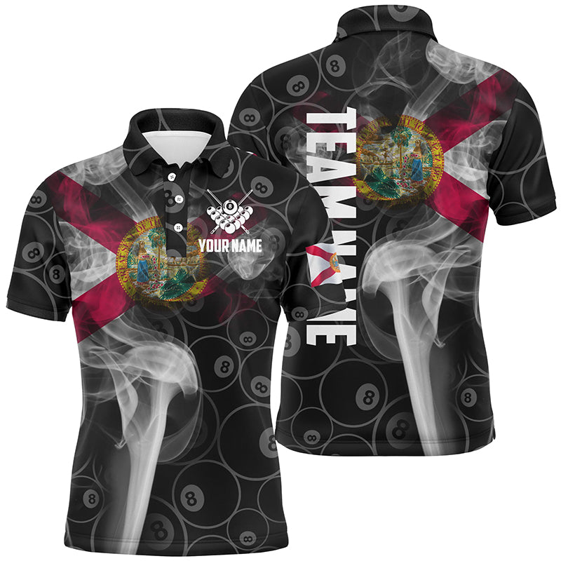 Personalized Vintage Smoke Florida Flag Billiard Polo Shirts For Men, 8 Ball Pool Team Jerseys VHM0615