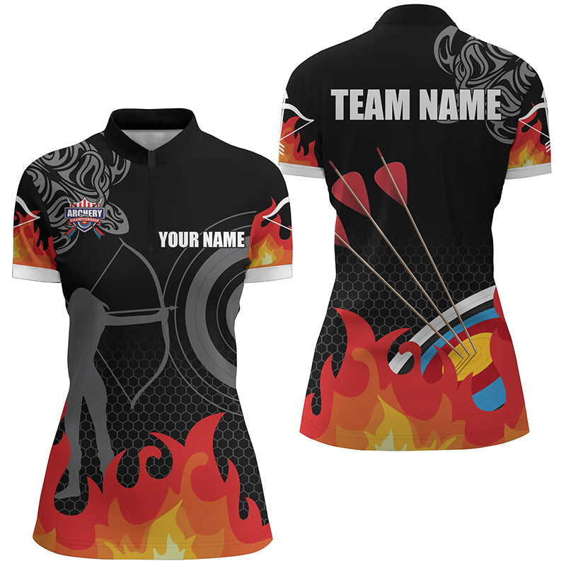 Personalized Flame 3D Target Archery Silhouette Archer Quarter-Zip Shirts For Women, Archery Shirts VHM0624