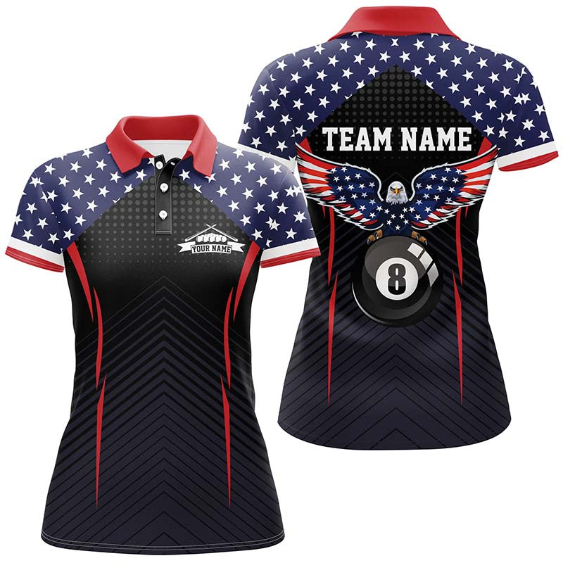 Personalized Billiard US Flag Eagle 8 Ball Billiards 3D Polo Shirts For Women, Billiards Jerseys VHM0441