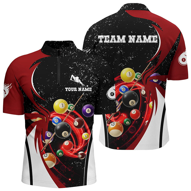 Personalized 8 Ball Pool Balls Black Grunge Billiard Quarter-Zip Shirts For Men, Billiards Jerseys VHM0476