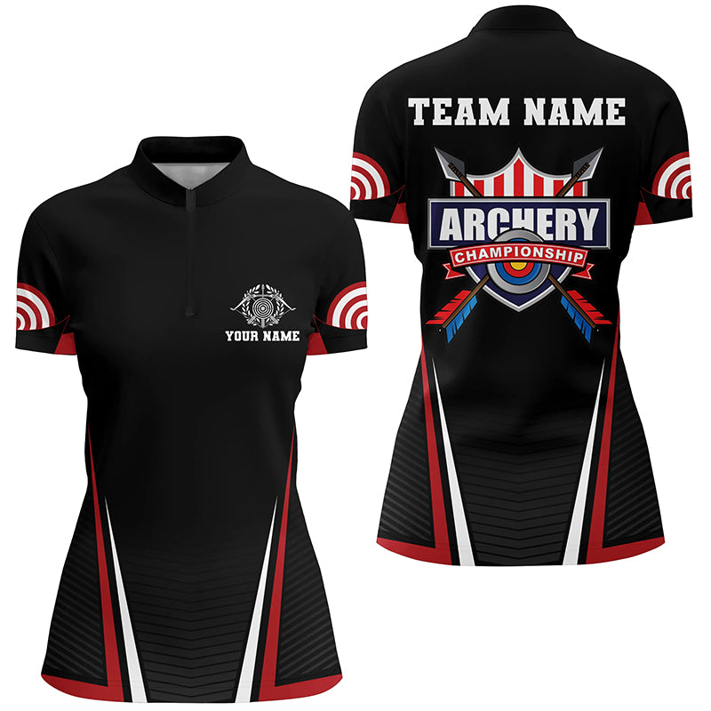 Personalized US Flag 3D Target Archery Quarter-Zip Shirts For Women, Red Black Arrows Archery Jerseys VHM0820