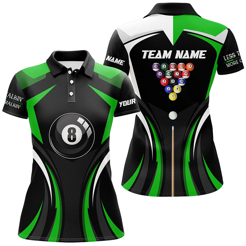 Personalized Less Talkin And More Chalkin Billiard Balls Polo Shirts For Women, 8 Ball Pool Jerseys VHM0500