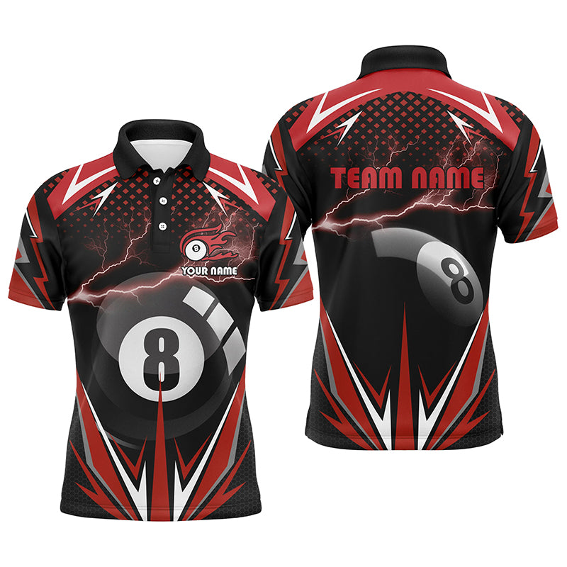 Personalized Billiard 8 Ball Pool Thunder Red Polo Shirts For Men, Custom Billiards 3D Shirts VHM0712