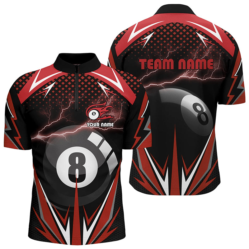 Personalized Billiard 8 Ball Pool Thunder Red Quarter-Zip Shirts For Men Custom Billiard 3D Shirts VHM0712