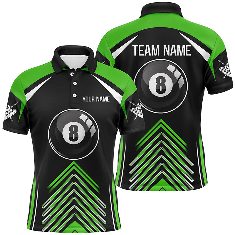 Personalized Green Black Billiard 8 Ball Pool 3D Polo Shirts For Men, Custom Name Billiard Jerseys VHM0285