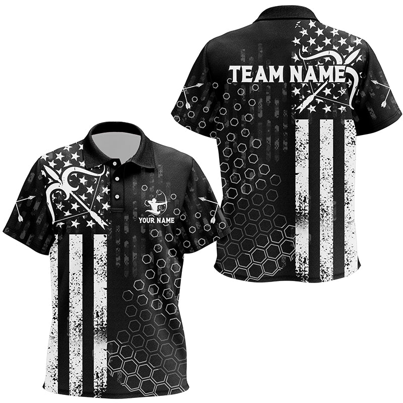 Personalized BW American Flag Archery Polo Shirts For Kids, Custom Bows And Arrows Archery Shirts VHM0716