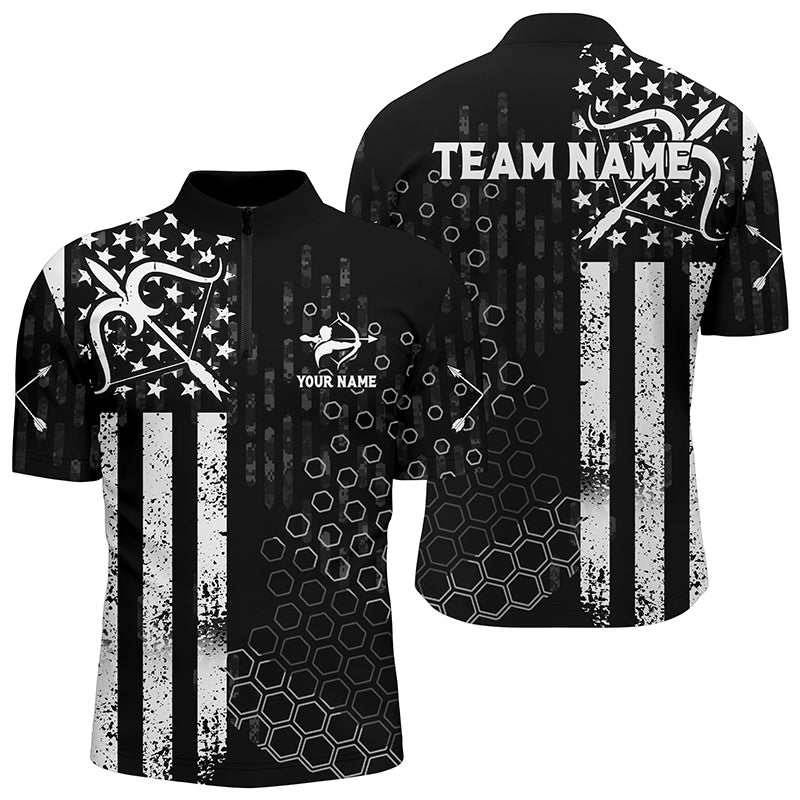 Personalized BW American Flag Archery Quarter-Zip Shirts For Men, Bows And Arrows Archery Shirts VHM0716