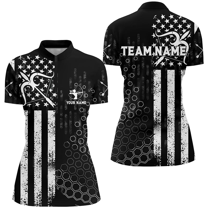 Personalized BW American Flag Archery Quarter-Zip Shirts For Women, Bows And Arrows Archery Shirts VHM0716