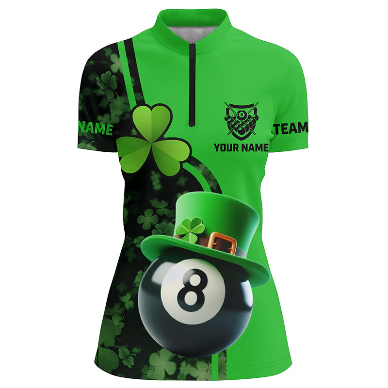 Personalized St Patrick's Day Billiard 8 Ball Quarter-Zip Shirts For Women, Shamrock Billiard Jerseys VHM0993