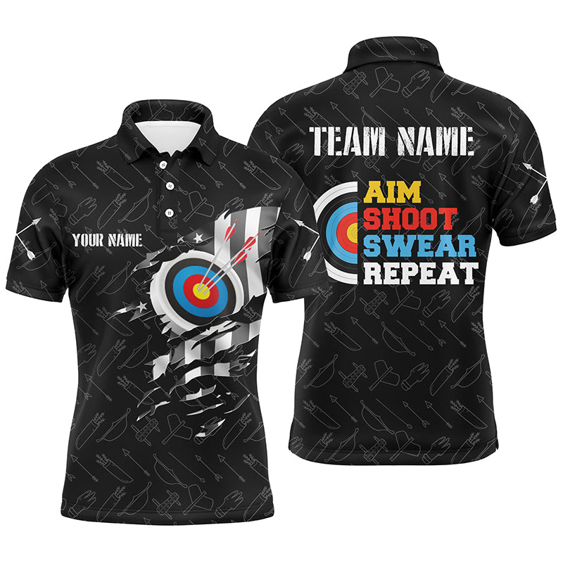 Personalized Aim Shoot Swear Repeat Archery Polo Shirts For Men Custom US Flag Arrow Archery Shirts VHM0567
