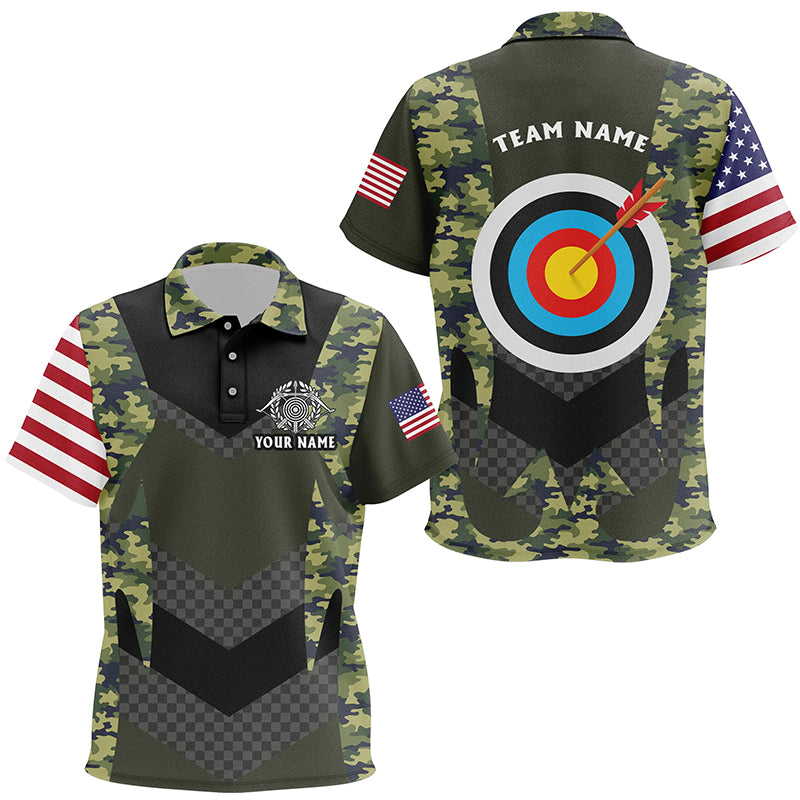 Personalized US Flag Camouflage Target Archery 3D Polo Shirts For Kids, Custom Archery Team Jerseys VHM1059