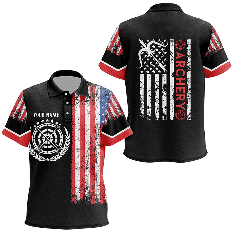 Personalized Vintage American Flag Target Archery Polo Shirts For Kids, Custom Bows Archery Jerseys VHM0734
