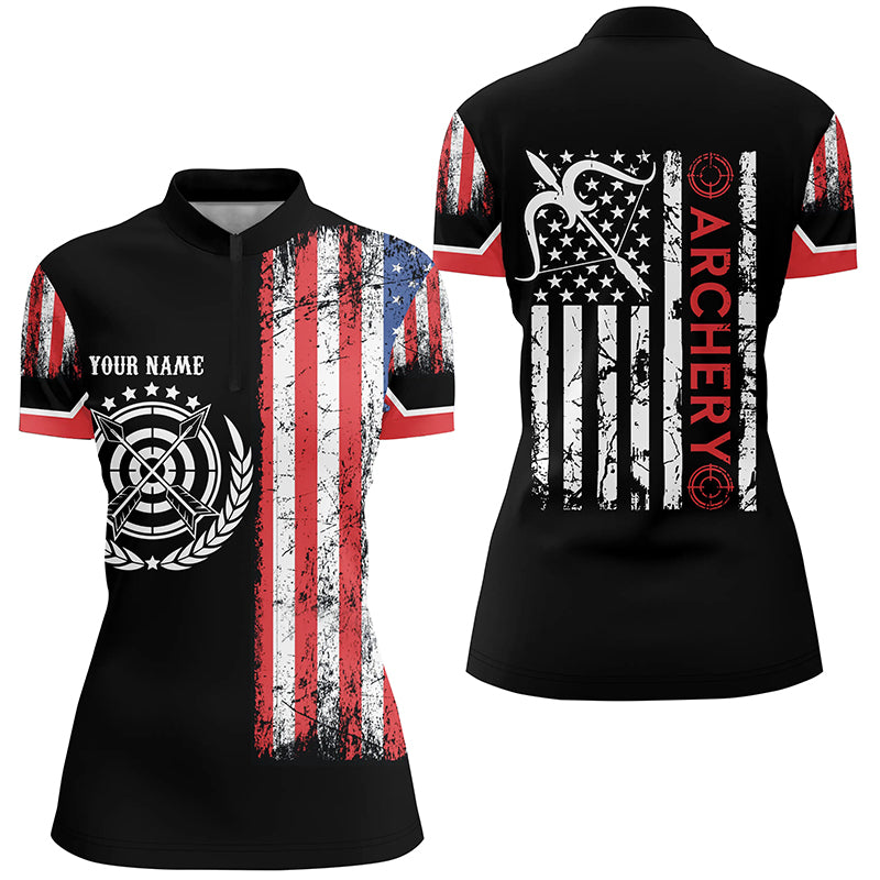 Personalized Vintage American Flag Target Archery Quarter-Zip Shirts For Women, Bows Archery Jerseys VHM0734