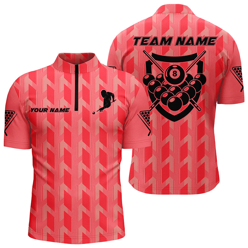 Personalized Red 8 Ball Billiards 3D Quarter-Zip Shirts For Men, Custom Player Billiards Jerseys VHM0745