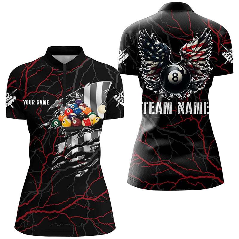 Personalized Red Thunder US Flag Billiard Balls 3D Polo Shirts For Women Billiard 8 Ball Wings Jerseys VHM1195
